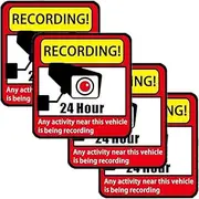 4 PCS Camera Recording Cars Stickers,4×4 Inch Self-Adhesive Vehicle Reflective Stickers, Sticker Security Warning Sign,Warning Decals Labels Bumpers for Family car,Rideshare, Taxi, Van,Truck,etc