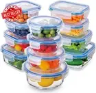 12-Pcs Glass Food Storage Containers Airtight Lids BPA-Free Microwave Oven Safe
