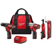 Milwaukee Power Tool Combo 12V Cordless Drill/Impact Driver/Ratchet Oscillating