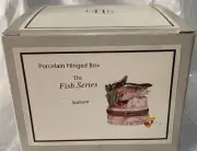 PORCELAIN HINGED BOX Fish Salmon with Lure Trinket Midwest PHB New in Box