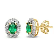 9kt Yellow Gold Created Emerald & Diamond Earrings
