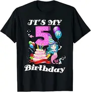[X.Style] It's My Fifth Birthday Mermaid Five Year Old Girls Fun Party ds508 T-Shirt (S) Black