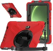 Jarttarn Tablet Case for Samsung Galaxy Tab Active 5 Pro 10.1 inch 2025, 360° Rotating Hand Strap and Stand, Heavy Duty Rugged Shockproof Silicone Cover with Shoulder Strap (Red)