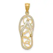 14k Yellow Gold Multi Heart Flip-Flop w/ White Enamel Charm