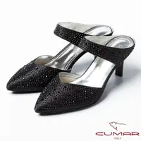 在飛比找momo購物網優惠-【CUMAR】CUMAR復古奢華 鑲鑽扣環式高跟涼鞋(黑)