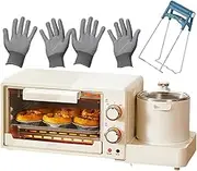 Multifunctional Breakfast Maker Station, 1050W Egg Sandwich Breakfast Machine for Home, 8L Electric Oven with Non-Stick Frying Pan and 0.8L Cooking Pot, Dual Zone Work and 30min Timing