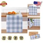 Chic 100% Linen Table Runner 14x108” - Chambray Blue & White Check Patterns