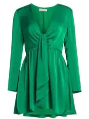 NWT Ramy Brook Takos Tie Detail Mini Dress Emerald Green 4 $485