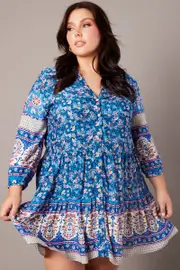 Blue Boho Button Through Shirtdress