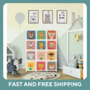 Adjustable Kids Storage 12-Cube Wardrobe Baby Dresser with Doors & 2 Rods-White