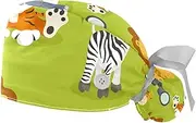 [WOSHJIUK] Working Hat 2 Pack Scrub Caps for Women,Zoo Cartoon Forest Animals,Tie Back Cap Adjustable Scrub Hat