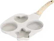 4-Cup Egg Pan Nonstick Frying Pan with Wooden Handle Easy Clean Non Stick Divided for Muffins Burgers Plett Crepe Pancake, Beige