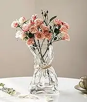 FOWSEEK 6 Inch Small Glass Flower Vase, Irregular Clear Flower Vases for Centerpiece Table Indoor Desk Decor, Modern Art Decorative Vase for Home Office Wedding Bookshelf Housewarming Gift