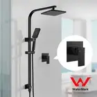 WELS Square 8'' Shower Head Gooseneck Rail Handheld Diverter Set Mixer Tap Black