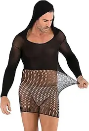 [JEShifangjiusu] Mens Mesh See Through Babydoll Stretchy Tights Full Body Thin Fishnet Lingerie Pantyhose Bodysuit Stocking, Black 2, Medium