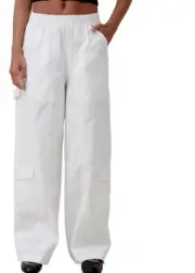 Cotton On Women's White Flat Front Elastic Waist Wide-Leg Cargo Pants Size 6