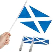 Anley Scotland Mini Flag 12 Pack - Hand Held Small Miniature Scottish Flags on Stick - Fade Resistant & Vivid Colors - 5x8 Inch with Solid Pole & Spear Top