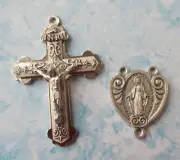 Premium Crucifix set with Immaculate Conception centerpiece~Italy~silver finish