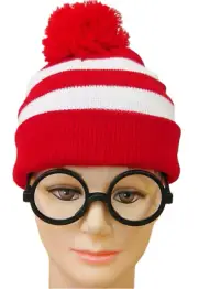 # Red/White Stripe Wheres Wendy Waldo Wally Beanie & Glasses Costume Book Week