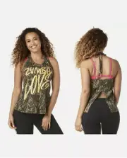 NWT Zumba Be About Love Halter Top Army Green Camo Size Medium
