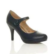 Ajvani womens mid high heel mary jane evening work platform court shoes Navy Matte UK 4 / EU 37 / US 6
