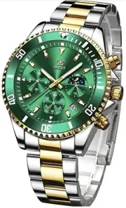 OLEVS Men Quartz Green Watch Luxury Automatic Stainless Steel Waterproof