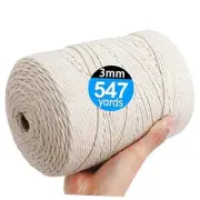 Macrame Cord 3mm X 547yd Not Dyed 100% Natural Cotton Macrame Rope, 4 Strand