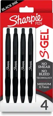 S-Gel Pens, Sleek Metal Barrel, Matte Black, Medium Point Black, 4 Count