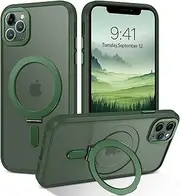 GUAGUA Magnetic Slim Case for iPhone 11 Pro Max Compatible with MagSafe, Magnetic Case for iPhone 11 Pro Max with Kickstand Matte Back Transparent Cover Phone Cases Shockproof 6.5 Inch, Green