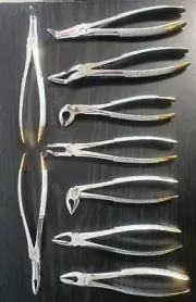 GERMAN STAINLESS EXTRACTING FORCEPS SURGICAL TOOTH EXTRACTION DENTAL 9pcs