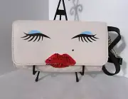 Luv Betsey Johnson Sequin Lips Crossbody Bag Clutch Purse Kitch Red Cream NWT