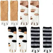 [NewGtuizi] Paw Socks|4 Pairs Winter Cat Claws Cute Thick Warm Sleep Floor Socks,Cat Paw Slipper Socks for Girls,Women, Assorted Color, One Size