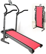 Folding Mechanical Treadmill with LED Display Space Saving,Shock Absorption Function Adjustable Treadmill for Indoor,Office(Red)