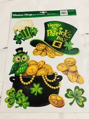 Happy St Patrick's Day Window Clings Clover,Pot of Gold, Hat, Owl