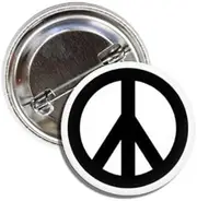 [Lunch Money] 1960's Historical Replica Throwback Button Badge Pin Black and White Peace Sign Hippie Symbol Made in USA, Metal