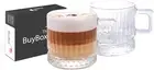Coffee Latte Glasses, Handled Mug, Tea Cappuccino Cup Set, Ribbed Glassware (310