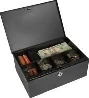 BARSKA Cash Box Safe w/ 6 Compartment Removable Tray and Key Lock, CB11792