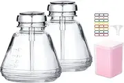 Glass Pump Bottle Dispenser Set, 6 Oz/180 ml Clear Pump Bottles with Metal Flip Cover, 200 PCS Lint Free Nail Wipes, Makeup Nail Polish Remover Refillable Container Push Down Dispenser Bottles