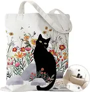 [COARVXA] Aesthetic Canvas Tote Bag with Zipper Pockets & Snaps for Women,Reusable Shopping Grocery Bags Gifts -Work, Gym