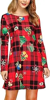 [For G and PL] Women's Christmas Vintage Christmas Dress Retro Elegant Party Dresses Xmas Dress Black Red Check M, Black-Red Check, M