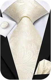 [Hi-Tie] Mens 70 inches Tie Set With Cufflinks Handkerchief Set For Wedding or Business