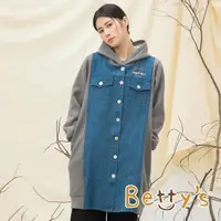 在飛比找momo購物網優惠-【betty’s 貝蒂思】牛仔布拼接長版連帽外套(藍色)