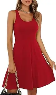 [Missufe] Women's Sleeveless Racerback Flared Casual Plain Tank Dress