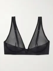 [Commando] Commando - Chic Mesh Plunge Underwired Soft-cup Bra - Black - 34DD 34 DD Black