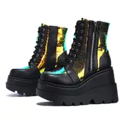 Nevenka Womens Platform Boots Shoes Zip Lace Up Combat Boots-Black