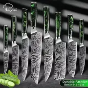 1-8pcs Damascus Kitchen Knife Set 5cr15Mov Steel Chef Knives Set Meat Cleaver