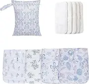 Reusable Cloth Diapers, Adjustable Reusable Baby Cloth Diapers, 4X Absorbent & Breathable Liners, Cloth Baby Diapers, Waterproof Cover with 4 Inserts & 1 Wet Bag for Toddler Boys Girls