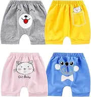 [DUDUFUN] DYOU Pack of 4 Little Baby Girls Boys Cotton Harem Shorts Cartoon Printed Shorts Outfits