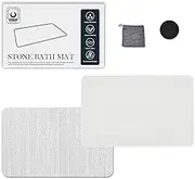 Heyolo Stone Bath Mat Diatomaceous Earth Bath Mat 60x39cm Non-Slip Super Absorbent Bath Mats for Bathroom Quick Drying Diatomite Stone Shower Mat for Kitchen Bathtub, Easy to Clean, White