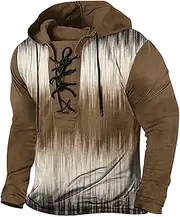 xoxingysm Mens Casual Sweatshirts Hooded Long Sleeve Retro Printed Plaid Distressed Hoodies Lace Up Spring Street Outdoor Top